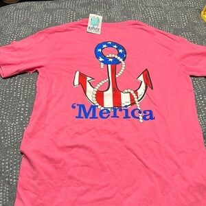 Royce Brand pink patriotic Americana ‘Merica flag anchor shirt M